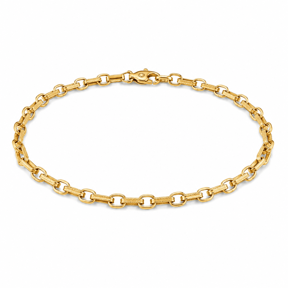 22ct Gold Oval Link Bracelet with Textured Bar Links - FJewellery
