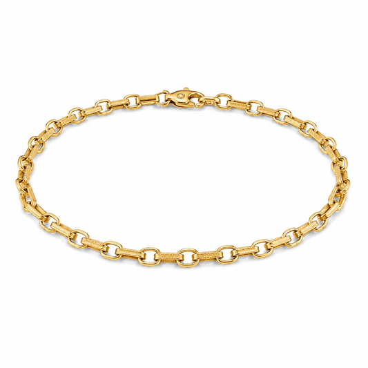 22ct Gold Oval Link Bracelet with Textured Bar Links - FJewellery