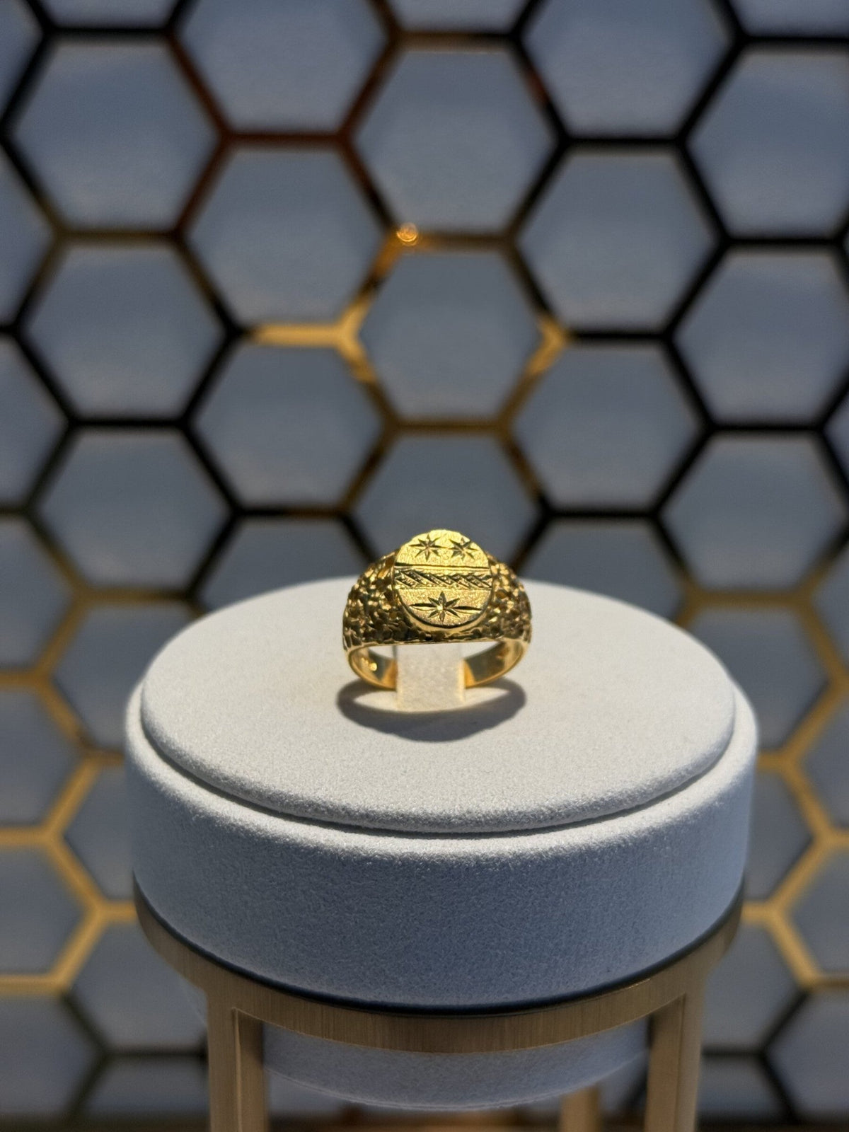 22ct Gold Oval Signet Ring with Textured Shoulders - FJewellery