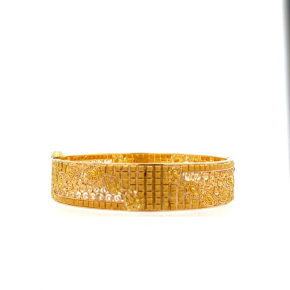 22ct Gold Paisley and Textured Pattern Bangle - FJewellery