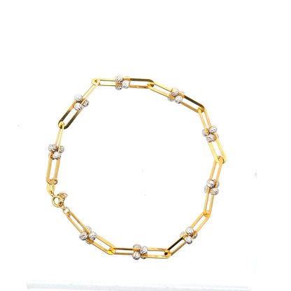 22ct Gold Paperclip Link Bracelet with Textured Bead Details - FJewellery