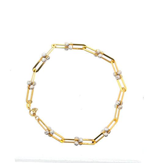 22ct Gold Paperclip Link Bracelet with Textured Bead Details - FJewellery