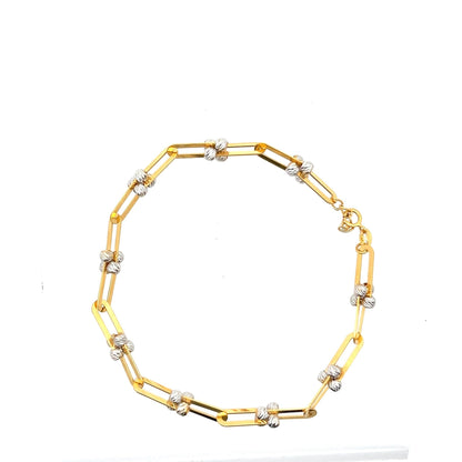 22ct Gold Paperclip Link Bracelet with Textured Bead Details - FJewellery