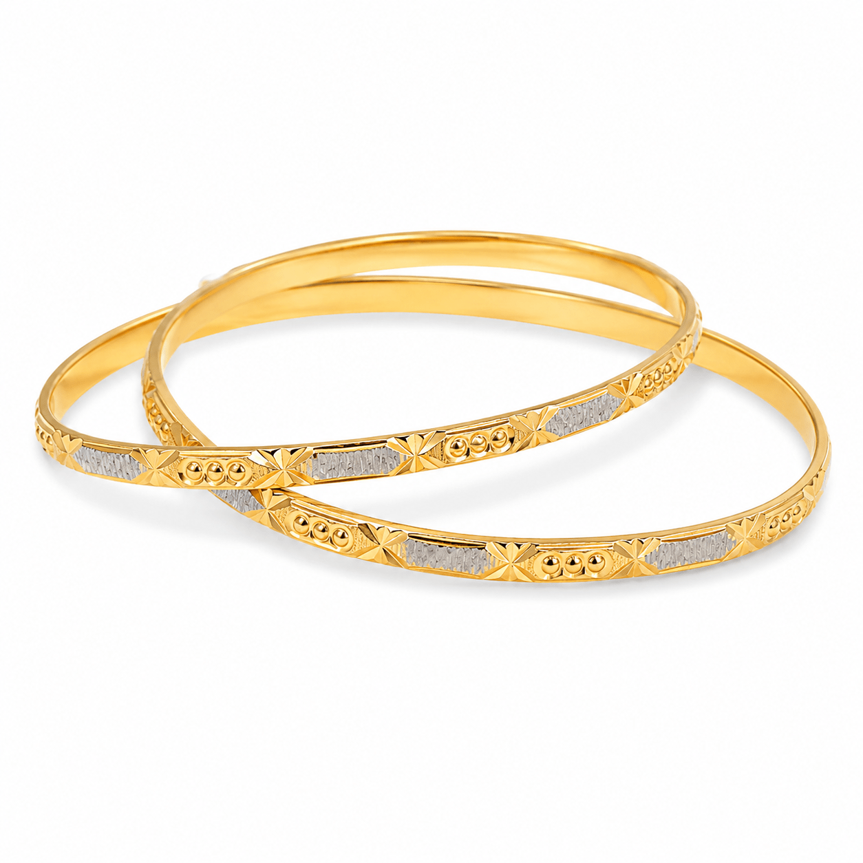 22ct Gold Patterned Bangles with Two-Tone Textured Detail - FJewellery