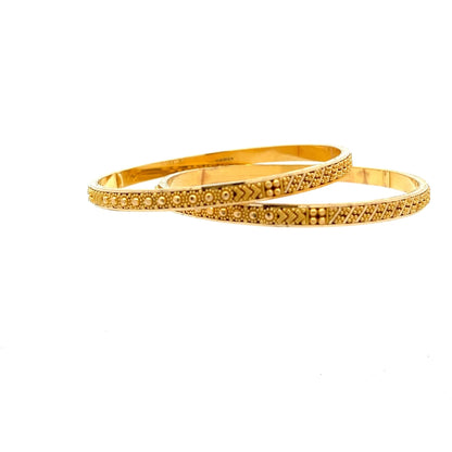 22ct Gold Patterned Textured Bangles with Beaded Design - FJewellery