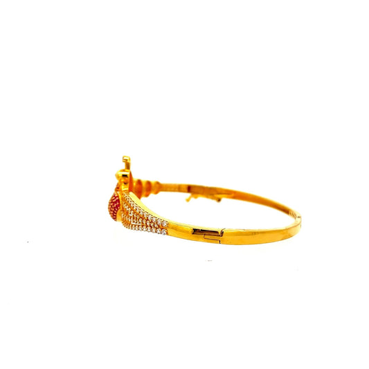22ct Gold Peacock Bangle with Clear and Red Coloured Stones - FJewellery