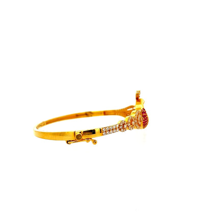 22ct Gold Peacock Bangle with Clear and Red Coloured Stones - FJewellery