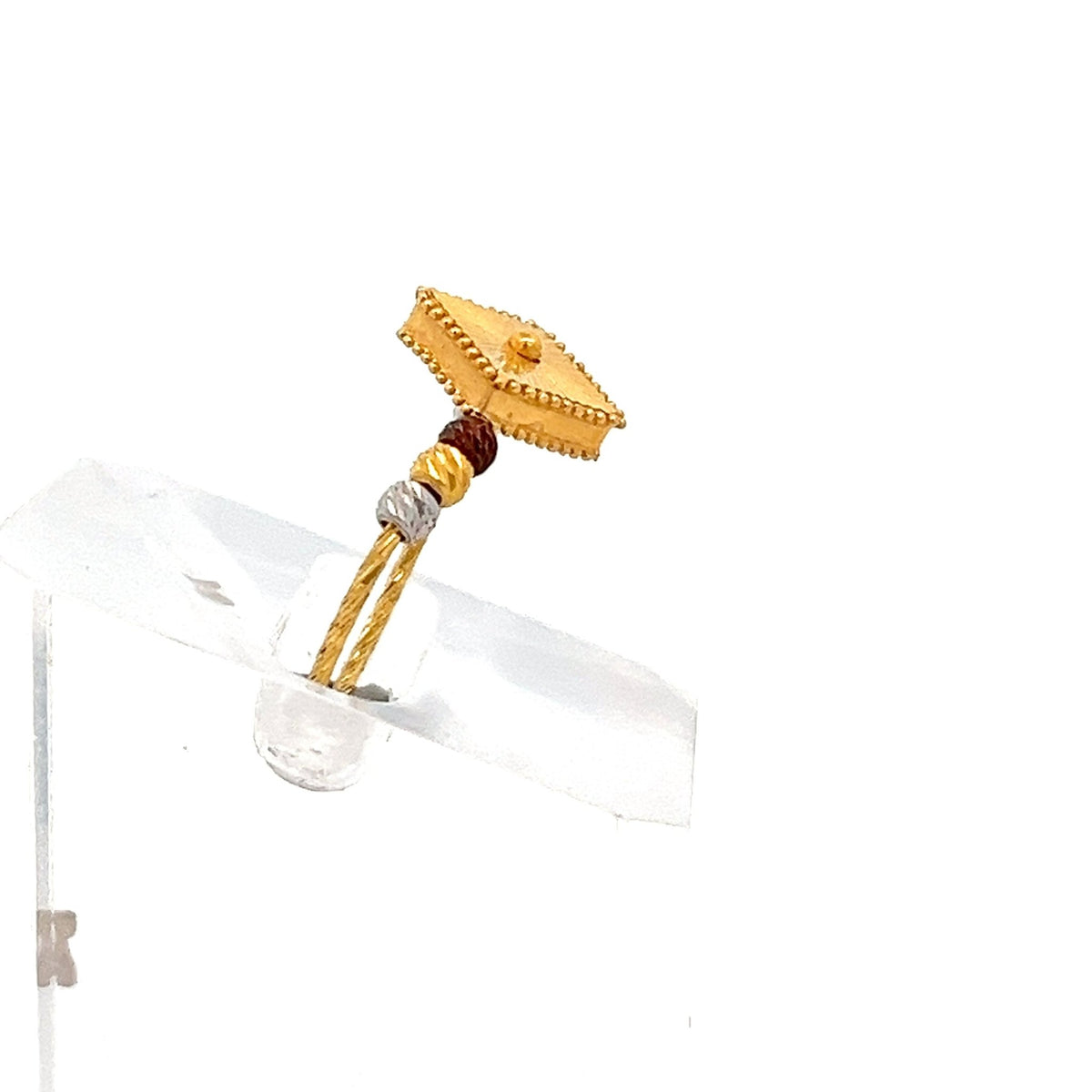 22ct Gold Rectangular Beaded Top Ring with Textured Shoulders - FJewellery