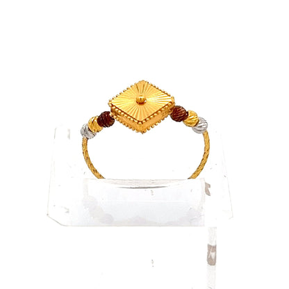 22ct Gold Rectangular Beaded Top Ring with Textured Shoulders - FJewellery