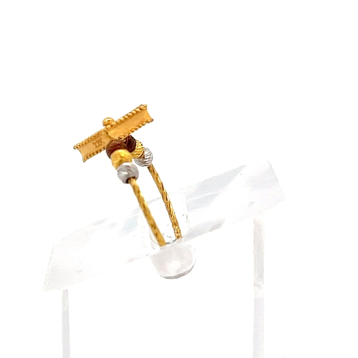 22ct Gold Rectangular Beaded Top Ring with Textured Shoulders - FJewellery