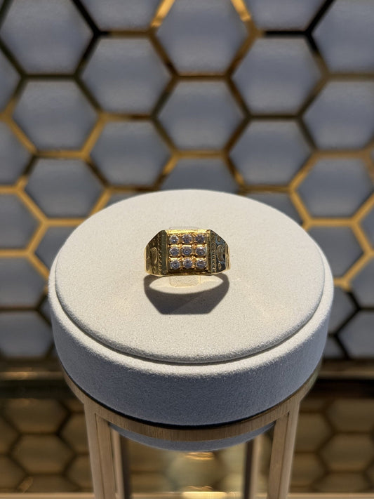 22ct Gold Rectangular Clear Stone Cluster Ring - FJewellery