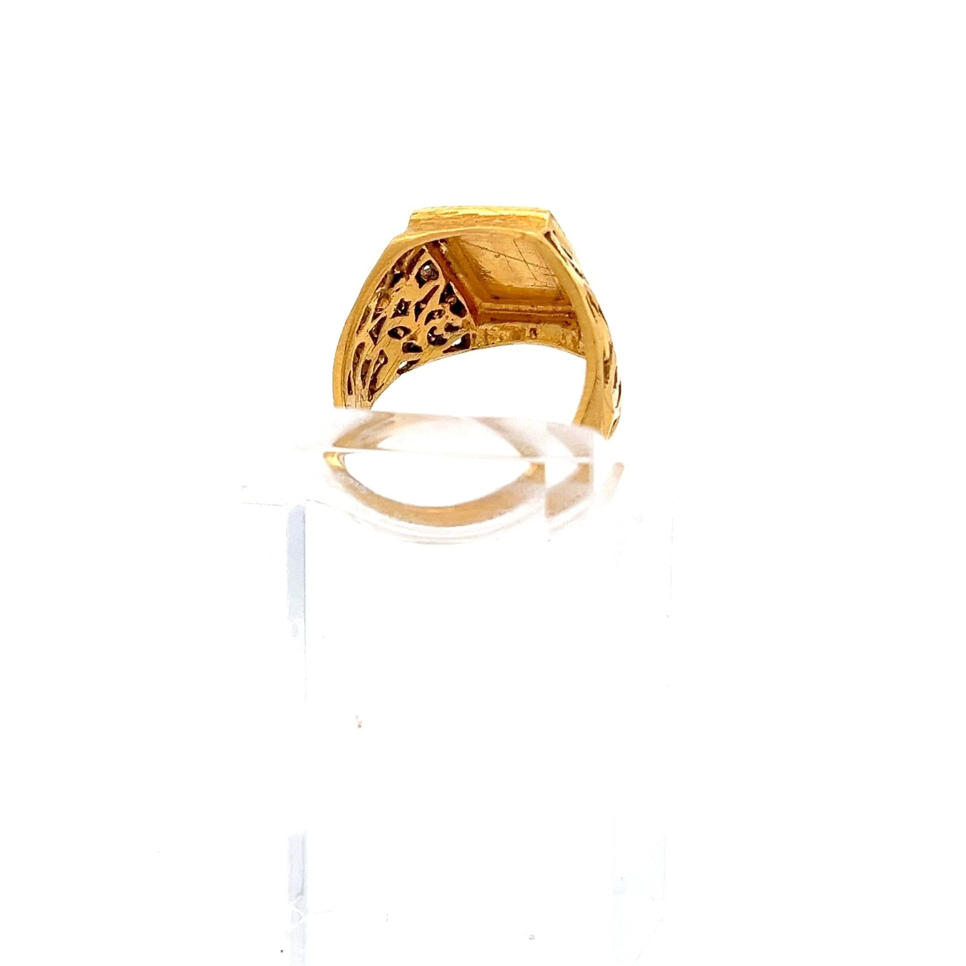 22ct Gold Rectangular Signet Ring with Engraved Floral Design - FJewellery