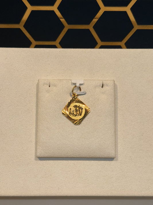 22ct Gold Rectangular Textured Pendant with Central Motif - FJewellery