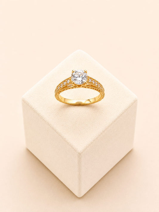 22ct Gold Round Clear Stone Halo Ring - FJewellery