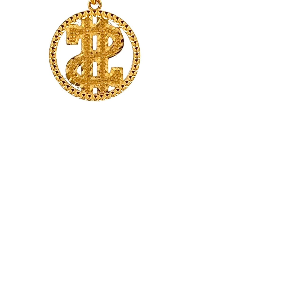22ct Gold Round Dollar Symbol Pendant with Textured Detail - FJewellery