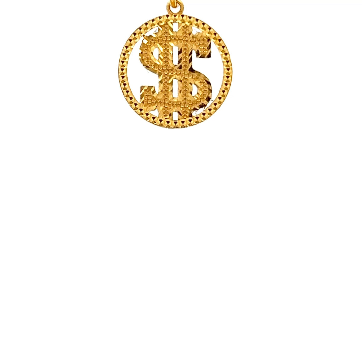 22ct Gold Round Dollar Symbol Pendant with Textured Detail - FJewellery