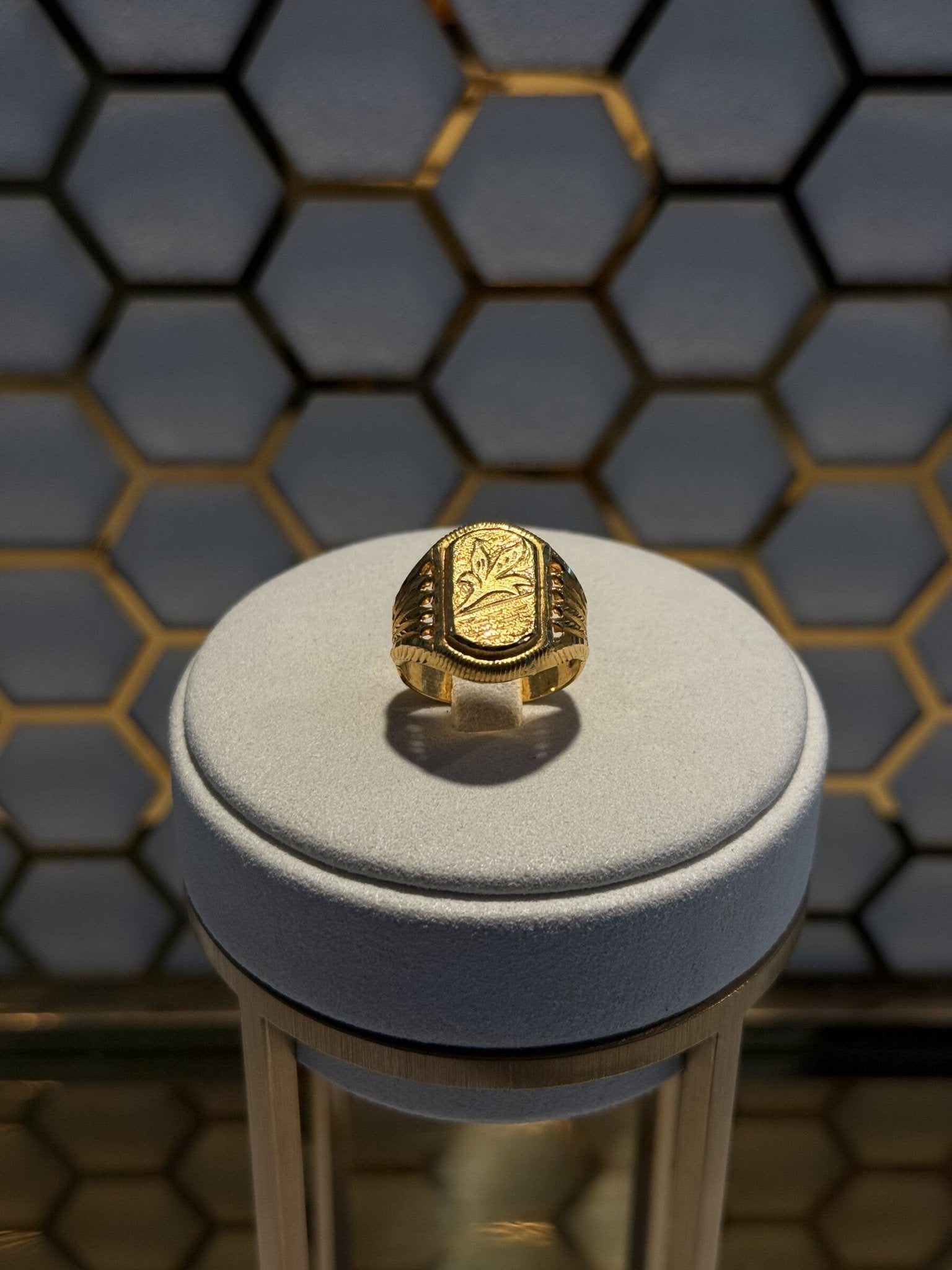 22ct Gold Signet Ring with Engraved Rectangular Face - FJewellery
