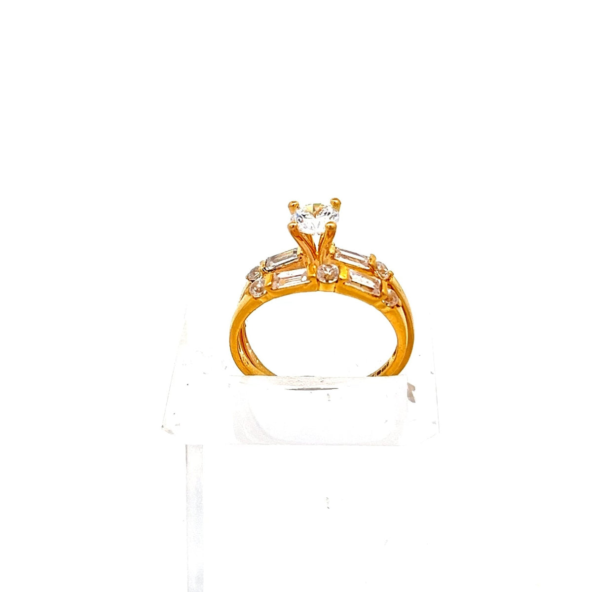 22ct Gold Split Shank Ring with Clear Stone Setting - FJewellery
