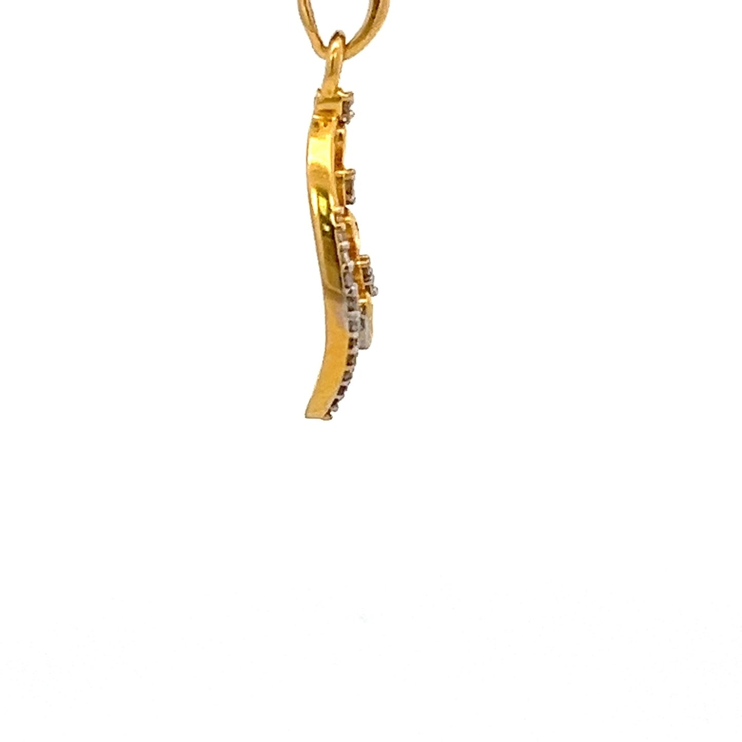 22ct Gold Teardrop Pendant with Clear Stone Leaf Design - FJewellery