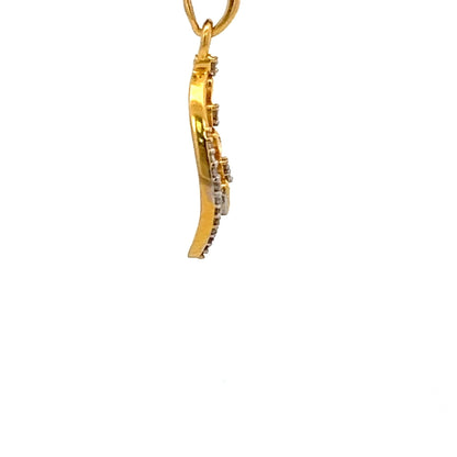 22ct Gold Teardrop Pendant with Clear Stone Leaf Design - FJewellery