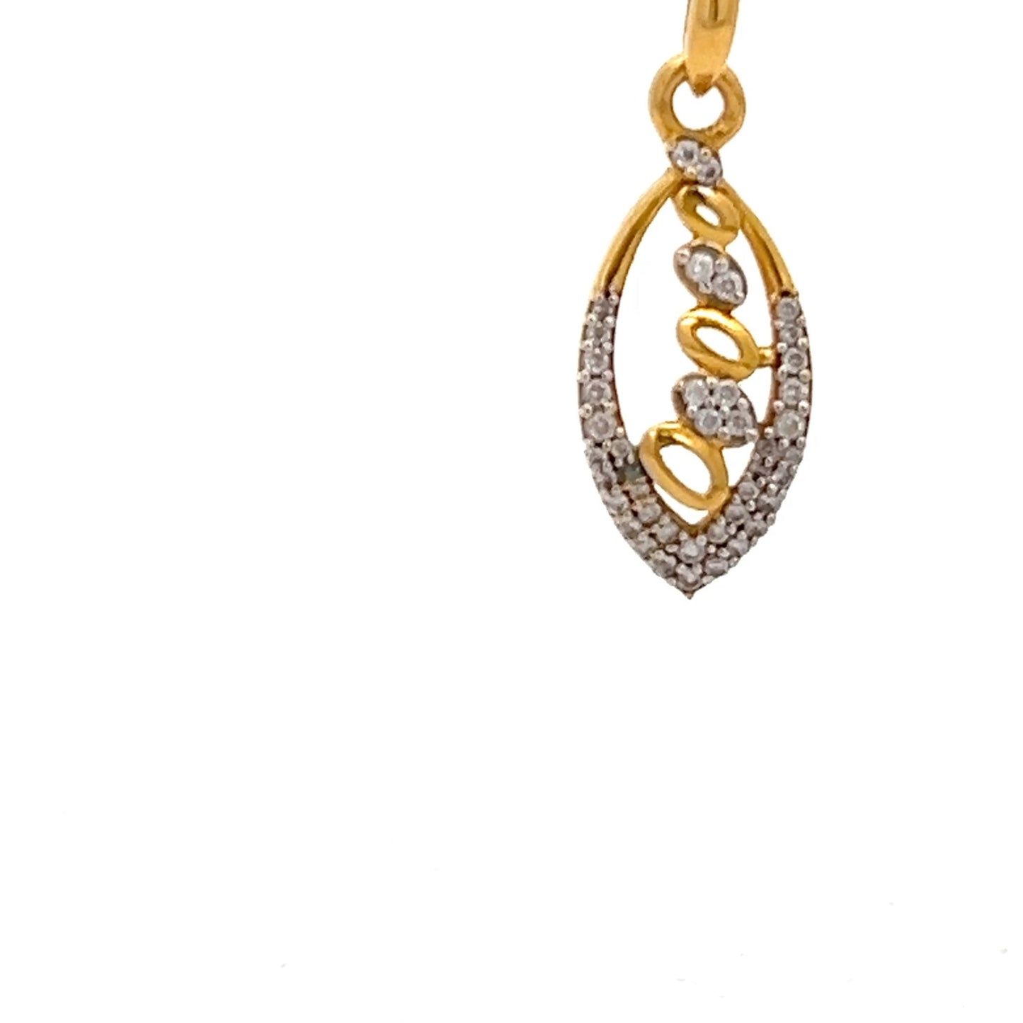 22ct Gold Teardrop Pendant with Clear Stone Leaf Design - FJewellery