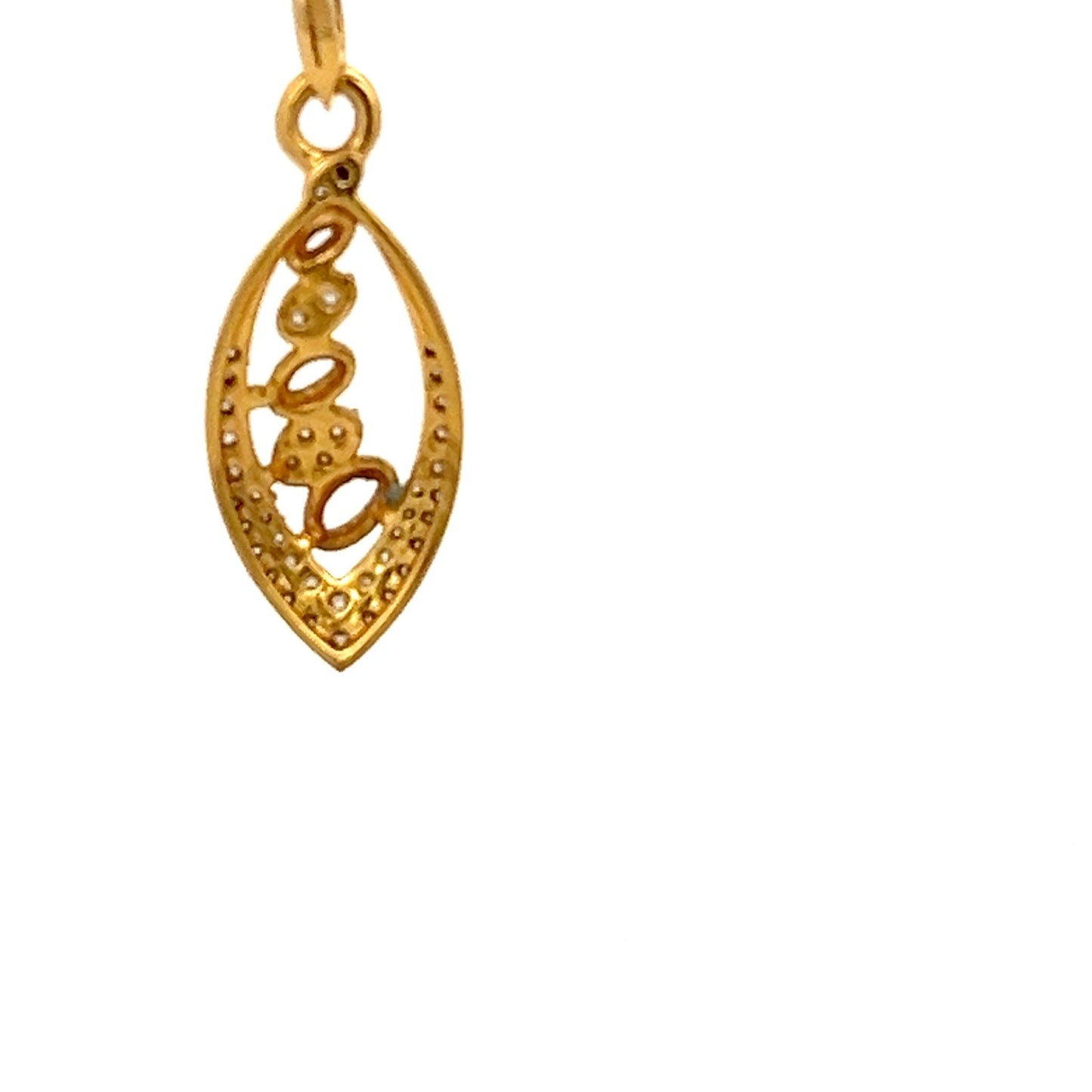 22ct Gold Teardrop Pendant with Clear Stone Leaf Design - FJewellery