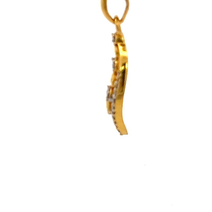 22ct Gold Teardrop Pendant with Clear Stone Leaf Design - FJewellery