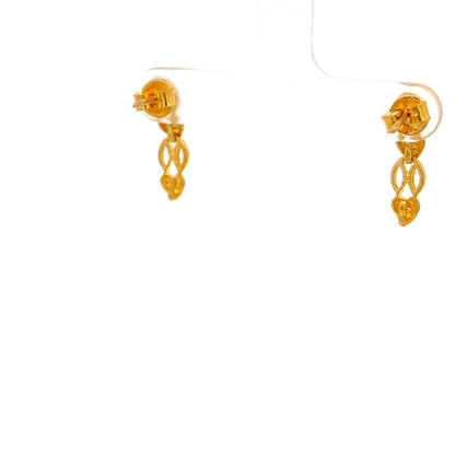 22ct Gold Textured and Openwork Drop Earrings - FJewellery