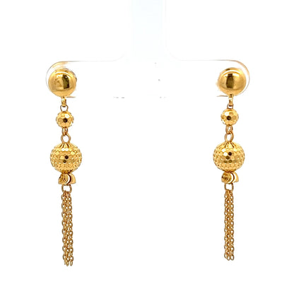 22ct Gold Textured Bead and Chain Drop Earrings - FJewellery