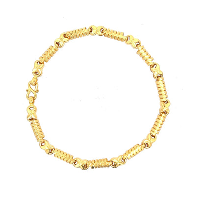 22ct Gold Textured Link Bracelet with Floral Motif - FJewellery