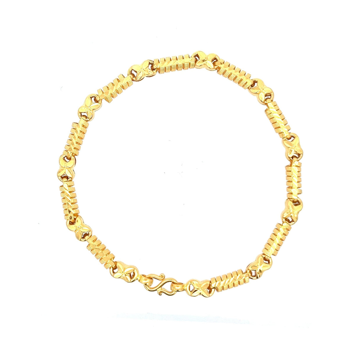 22ct Gold Textured Link Bracelet with Floral Motif - FJewellery