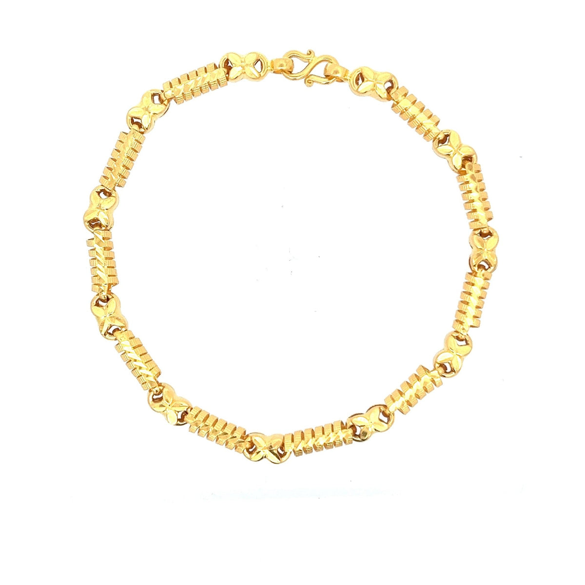 22ct Gold Textured Link Bracelet with Floral Motif - FJewellery