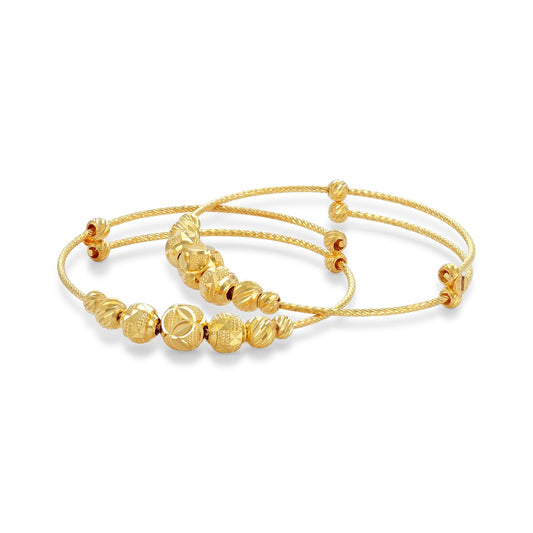 22ct Yellow Gold Bead Detail Baby Bangle Set BF1224 - BN10 - FJewellery