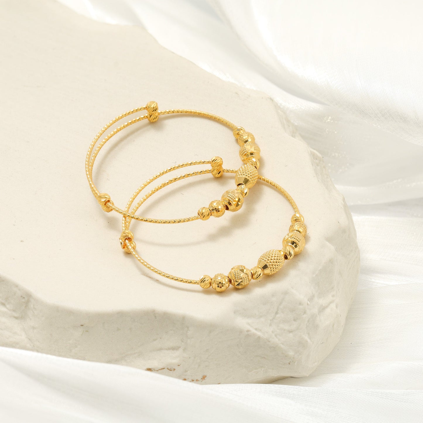 22ct Yellow Gold Bead Detail Baby Bangle Set BF1224-BN4 - FJewellery