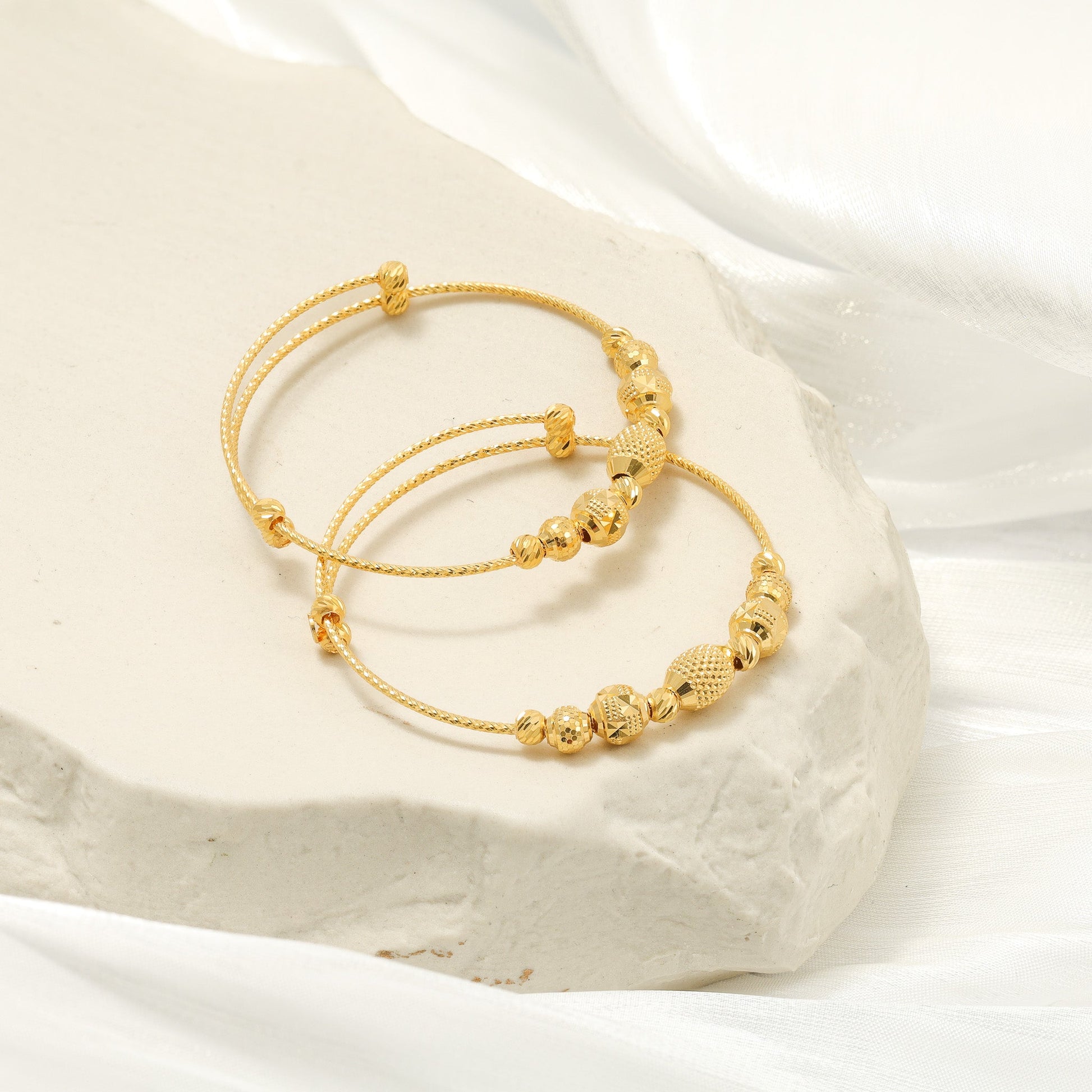 22ct Yellow Gold Bead Detail Baby Bangle Set BF1224 - BN4 - FJewellery