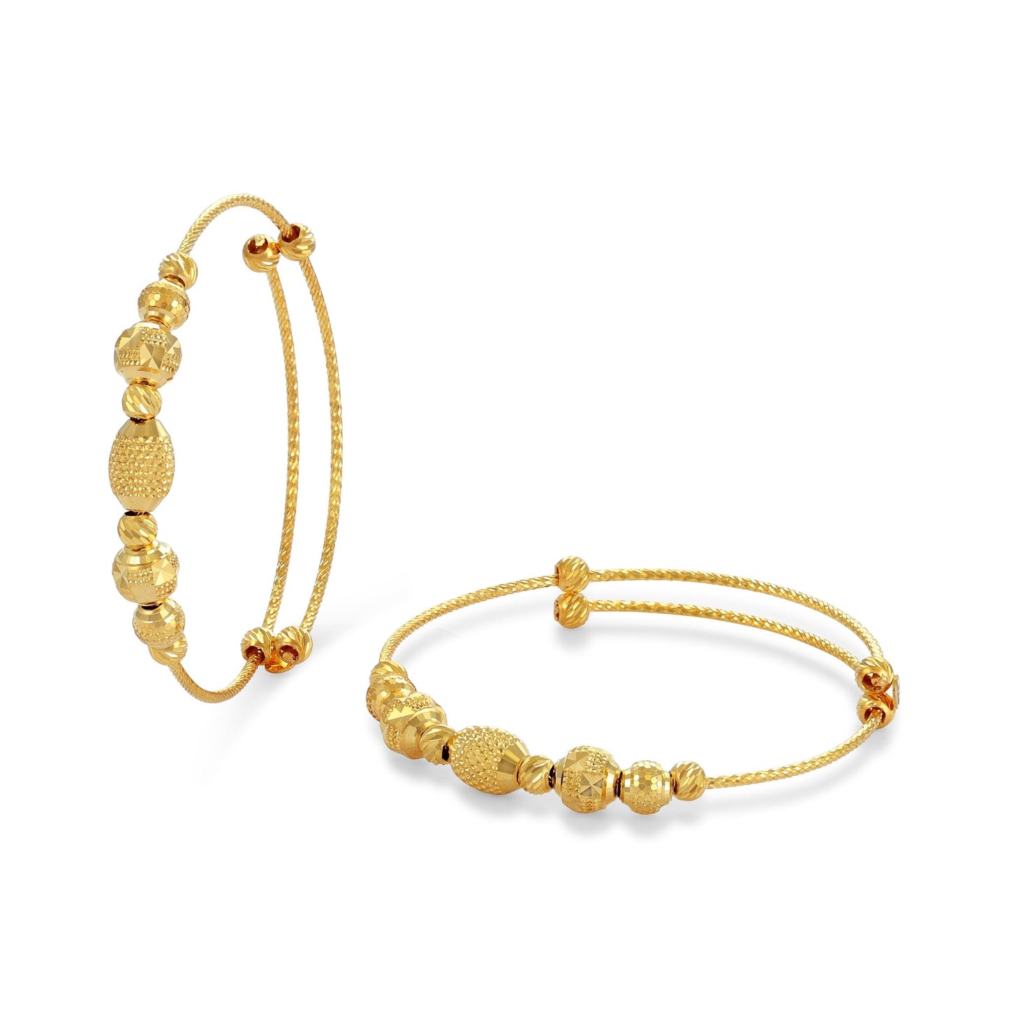 22ct Yellow Gold Bead Detail Baby Bangle Set BF1224-BN4 - FJewellery