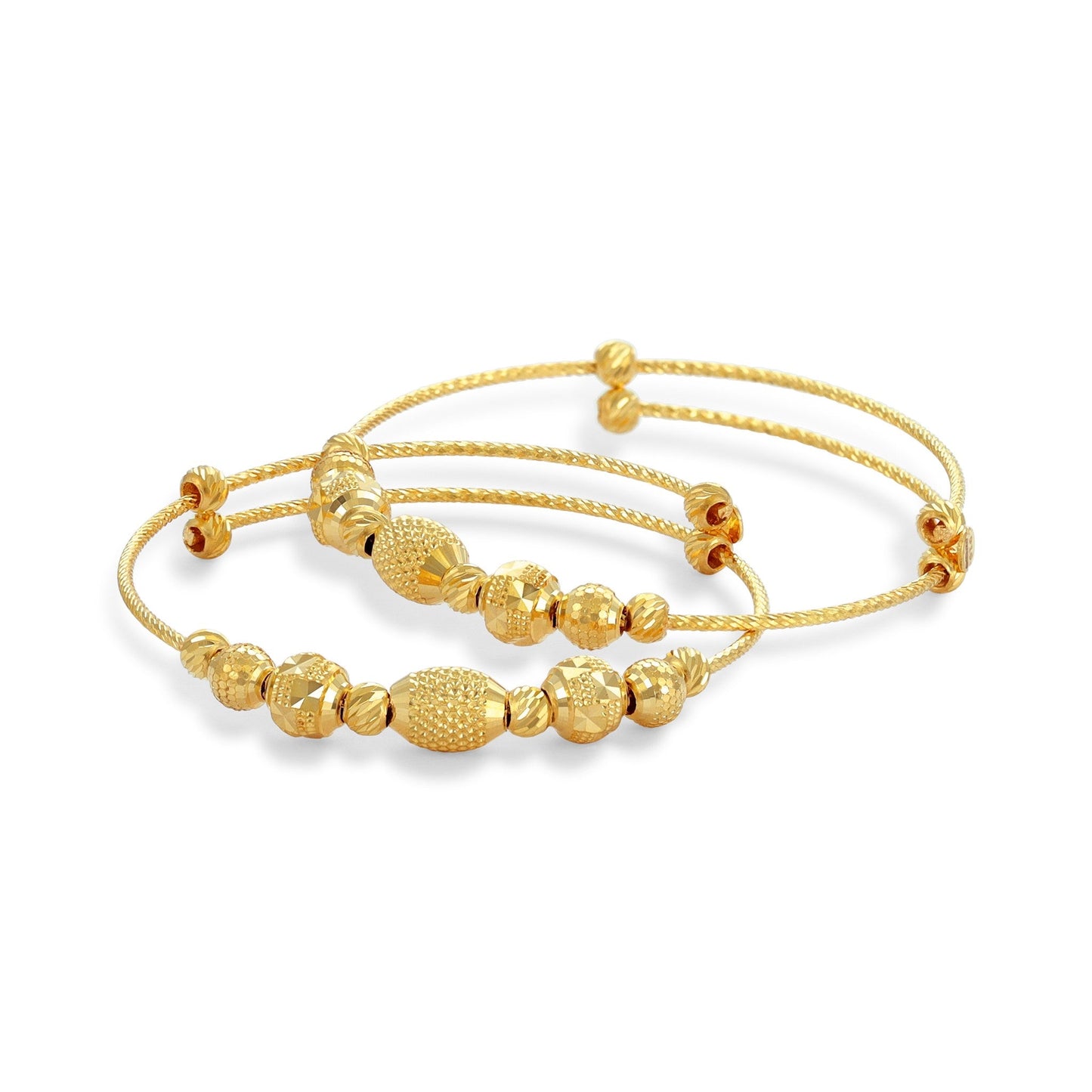 22ct Yellow Gold Bead Detail Baby Bangle Set BF1224 - BN4 - FJewellery