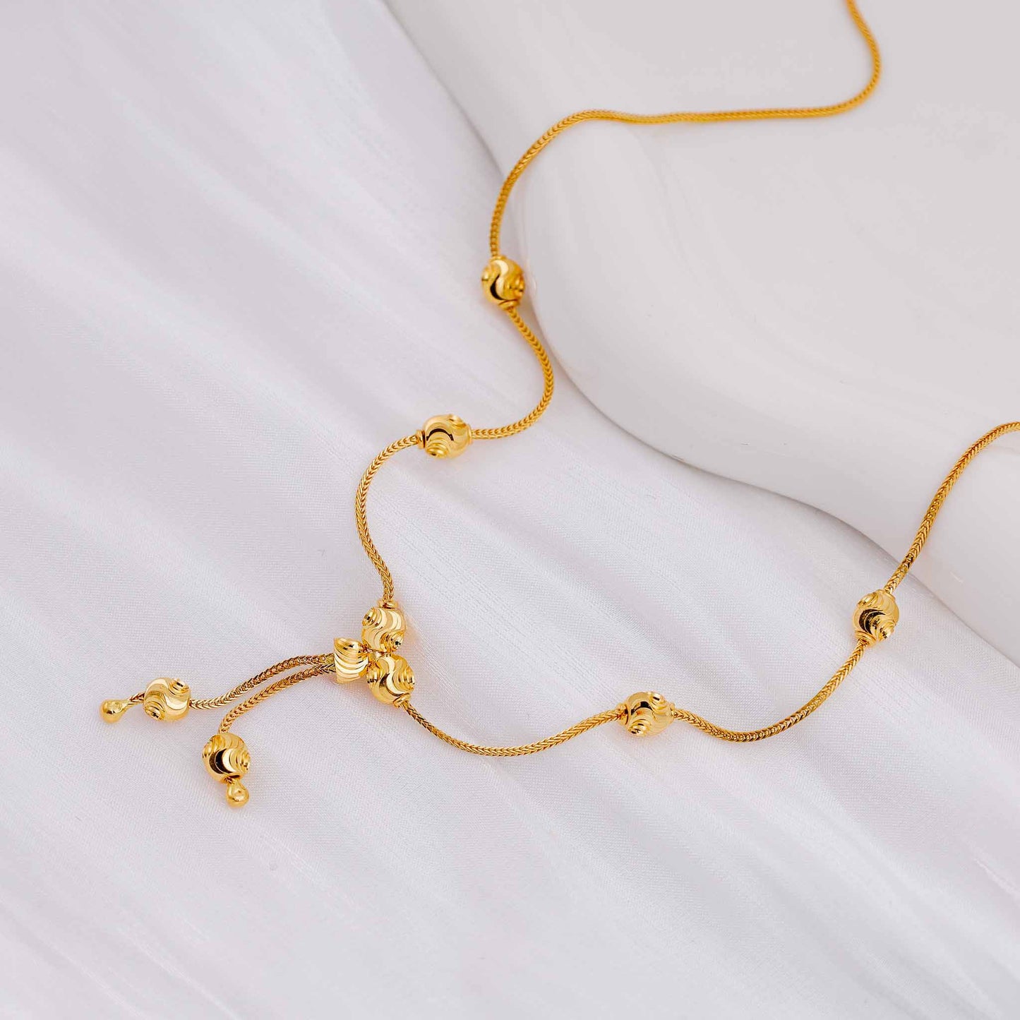 22ct Yellow Gold Bead Detailed Snake Chain Necklace BF1224-NK16 - FJewellery