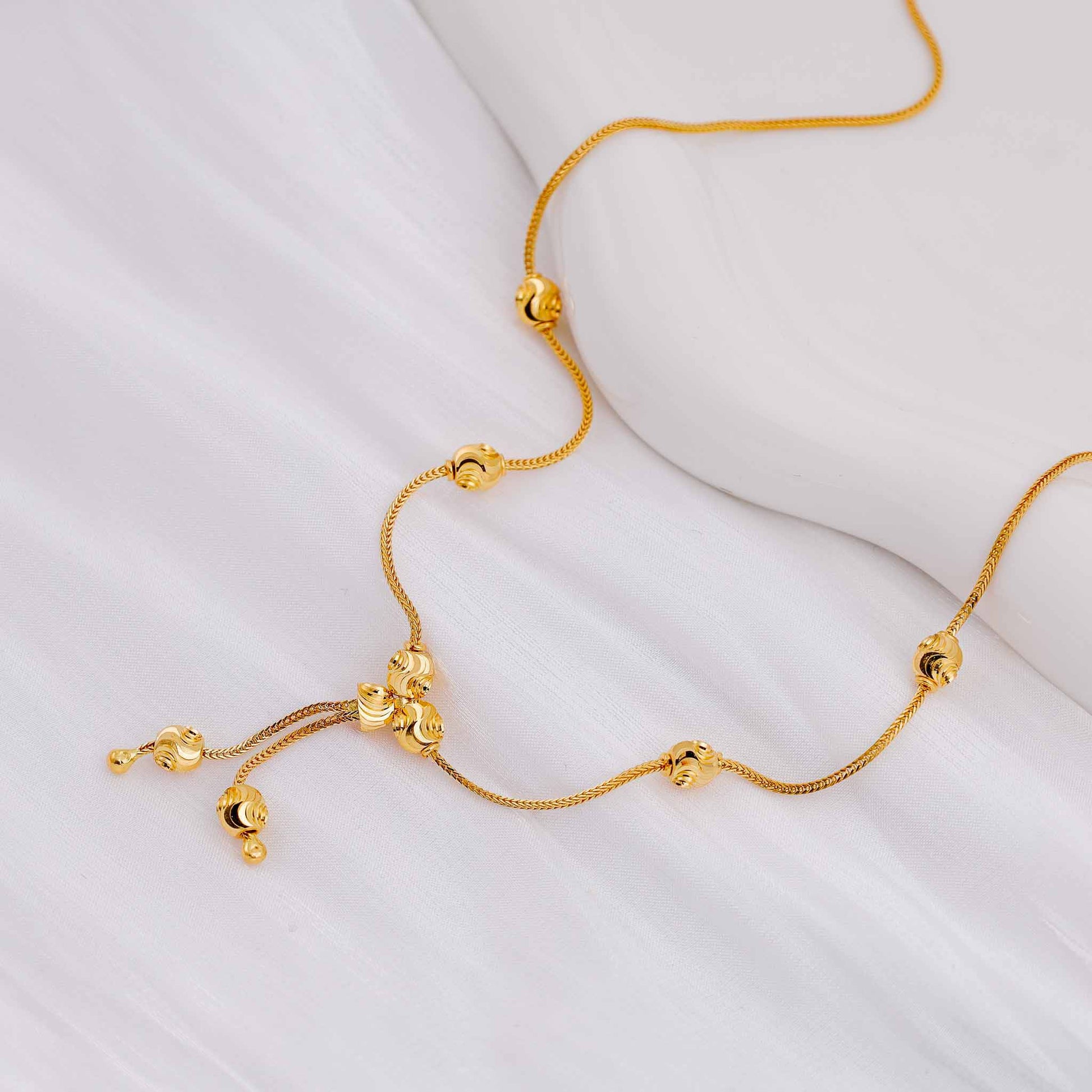 22ct Yellow Gold Bead Detailed Snake Chain Necklace BF1224-NK16 - FJewellery