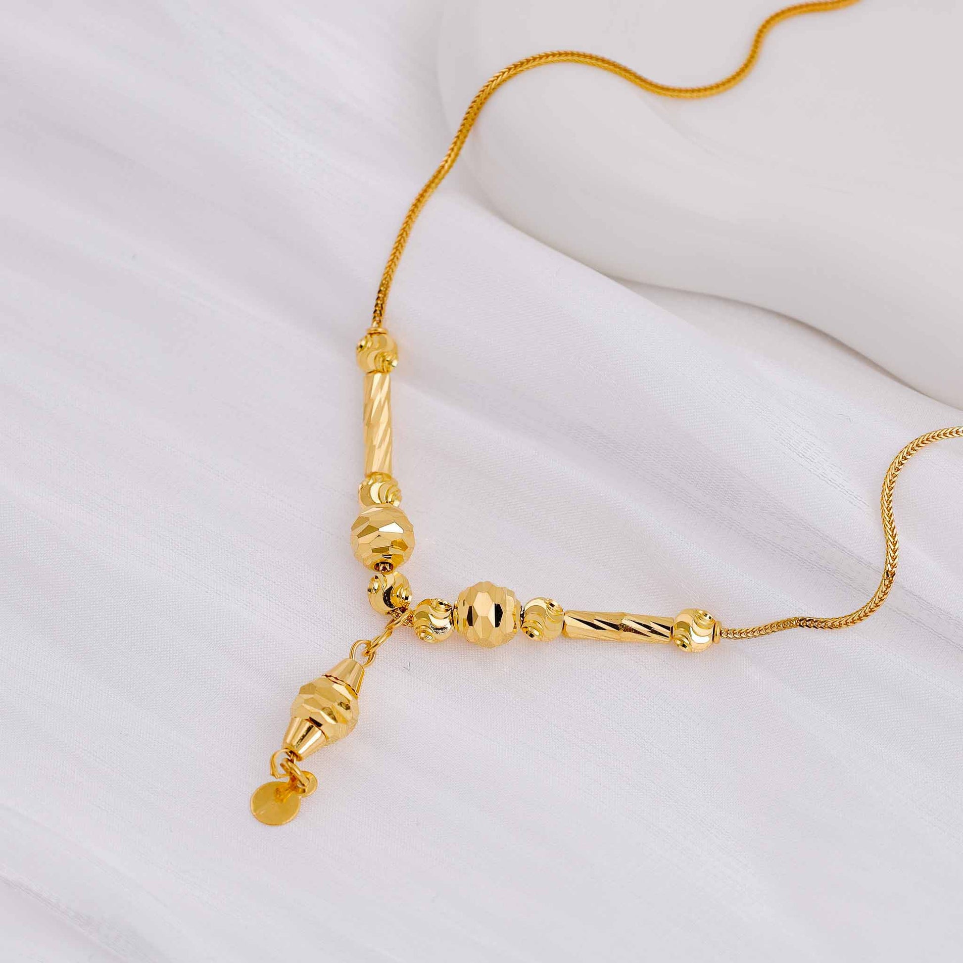 22ct Yellow Gold Bead Drop Detail Snake Chain Necklace BF1224 - NK9 - FJewellery