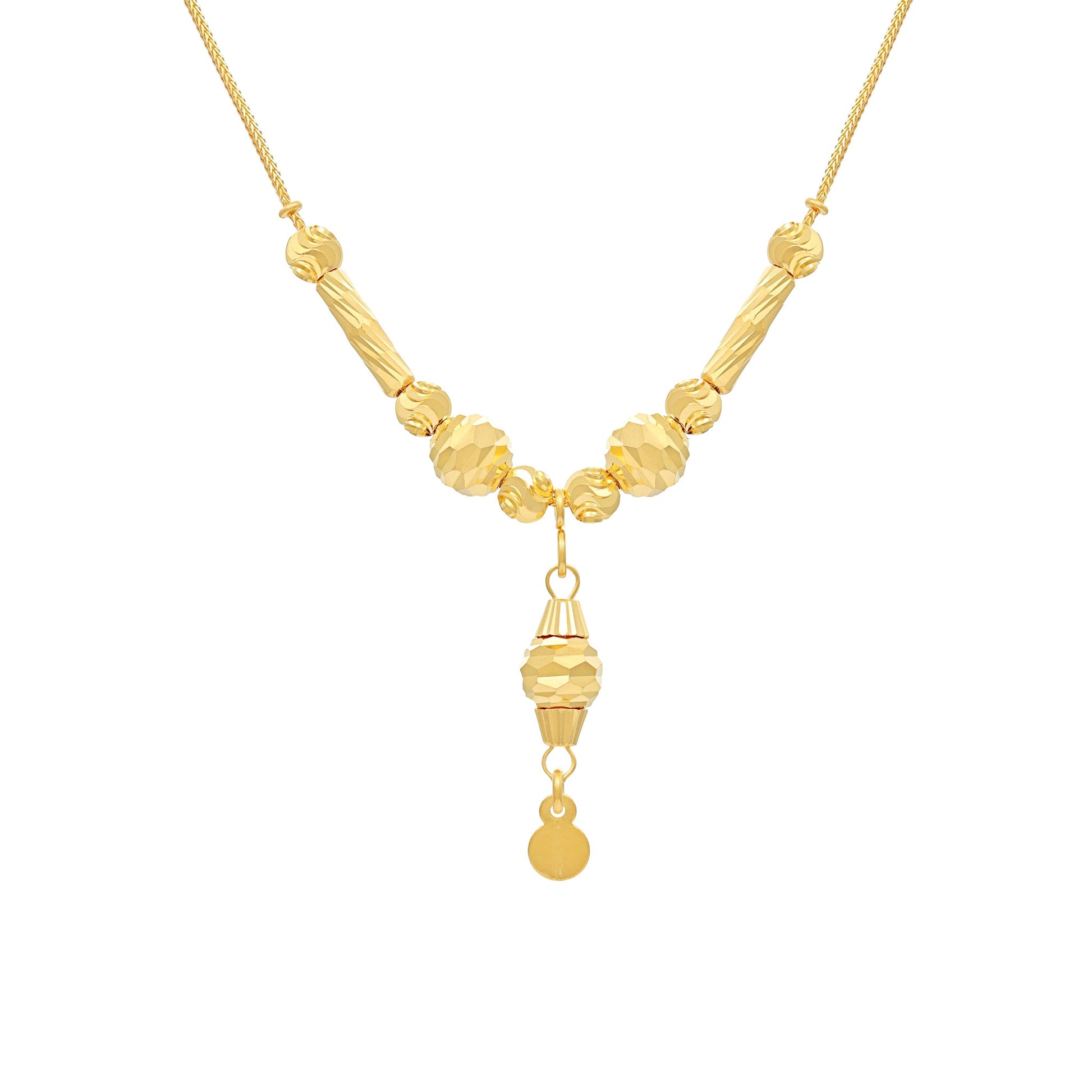 22ct Yellow Gold Bead Drop Detail Snake Chain Necklace BF1224-NK9 - FJewellery
