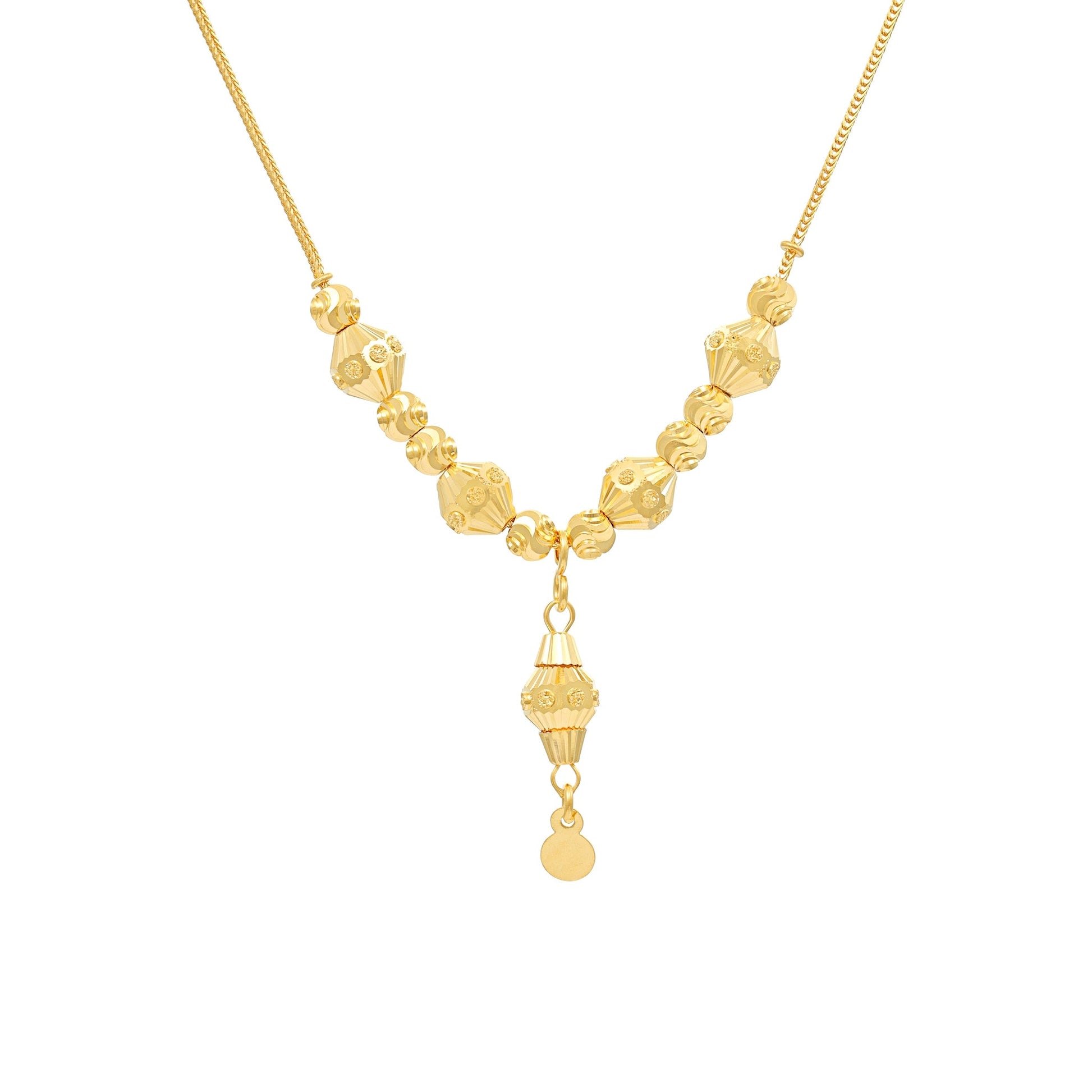 22ct Yellow Gold Beaded Drop Pendant Chain Necklace BF1224 - NK5 - FJewellery
