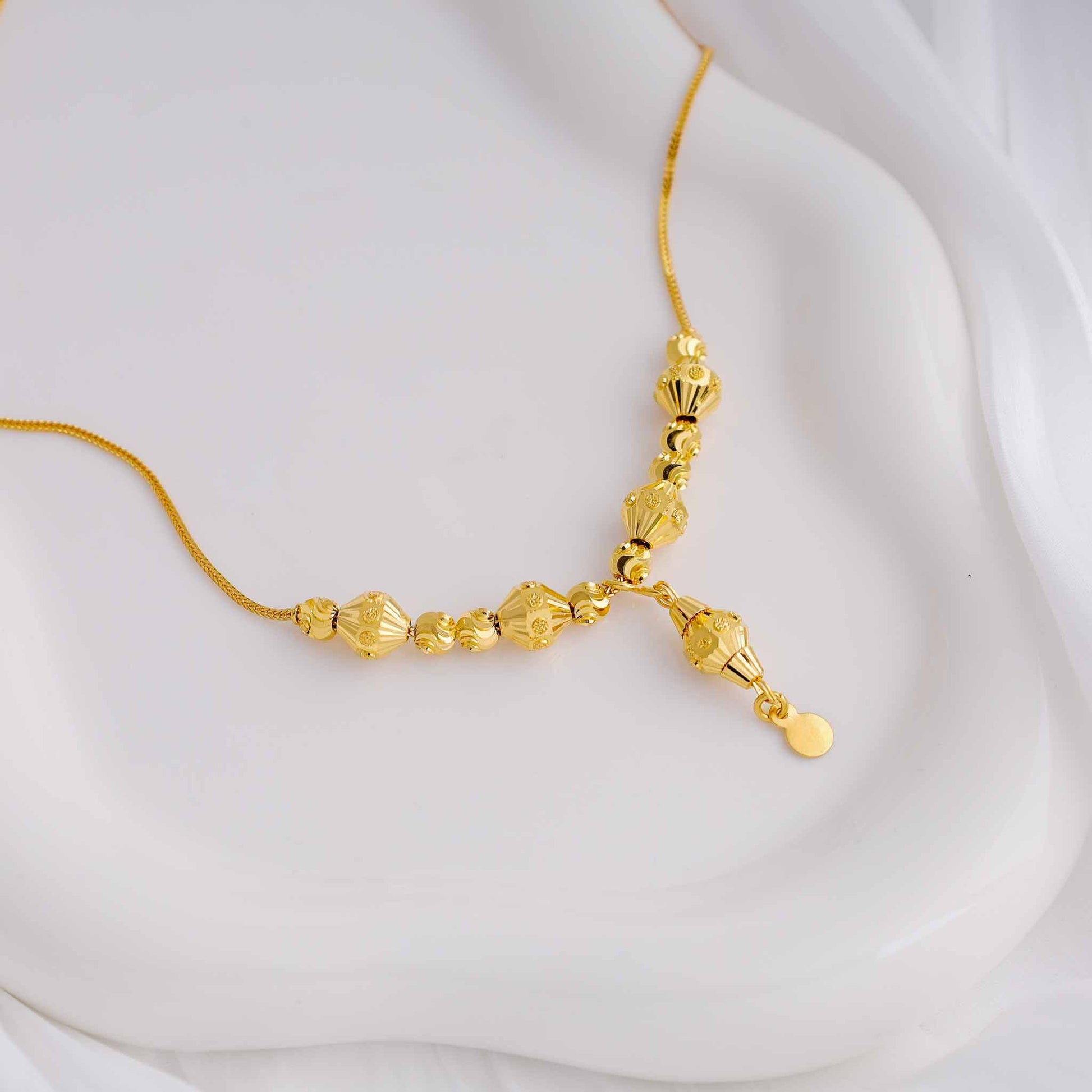22ct Yellow Gold Beaded Drop Pendant Chain Necklace BF1224 - NK5 - FJewellery