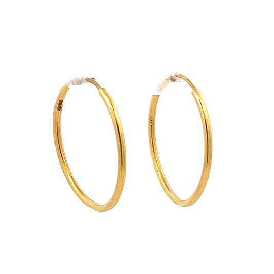 22ct Yellow Gold Classic Plain Hoop Earrings PZ325-ER18 - FJewellery