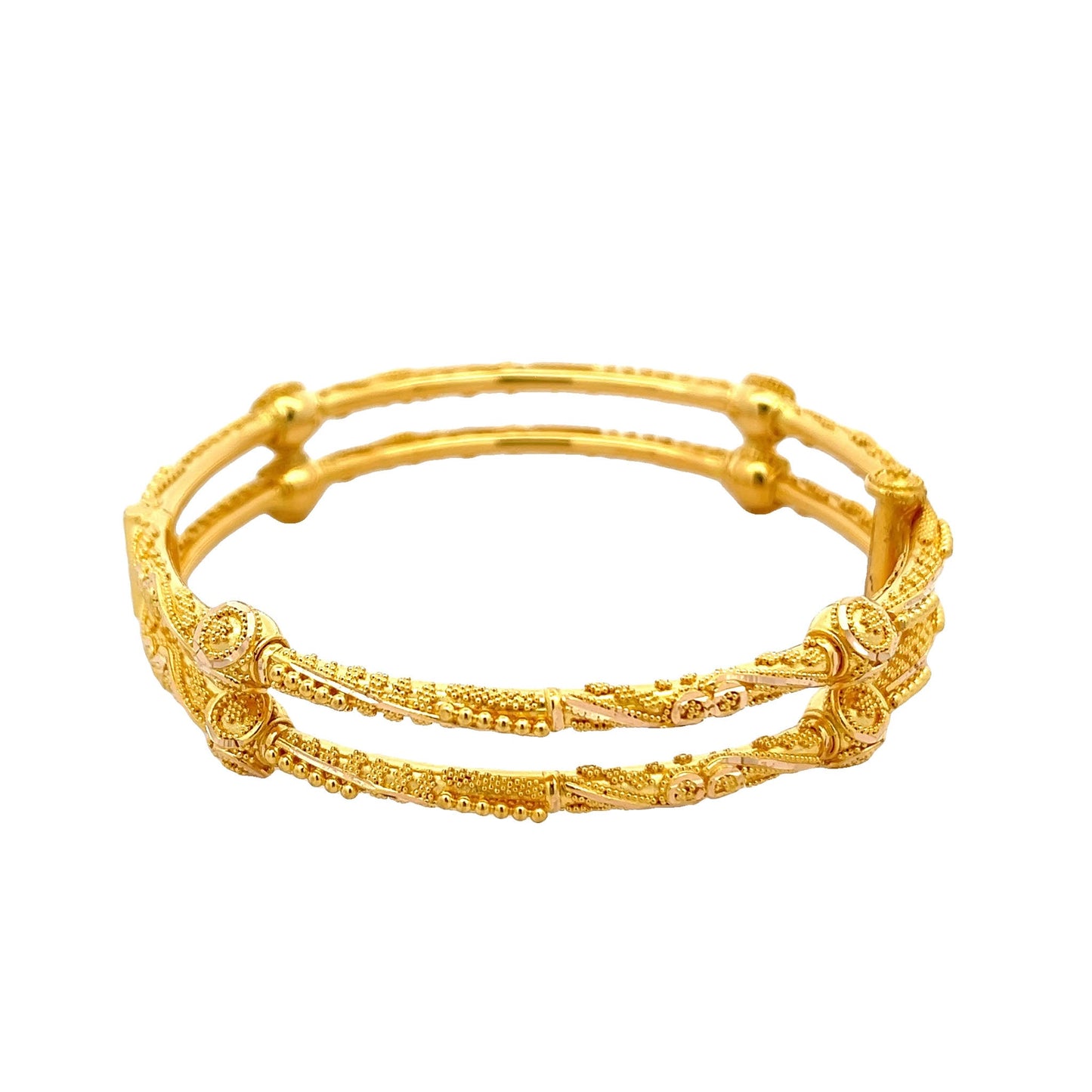 22ct Yellow Gold Double Row Fancy Bangle PZ325 - BN62 - FJewellery
