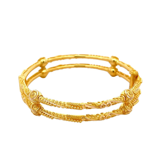 22ct Yellow Gold Double Row Fancy Bangle PZ325 - BN62 - FJewellery