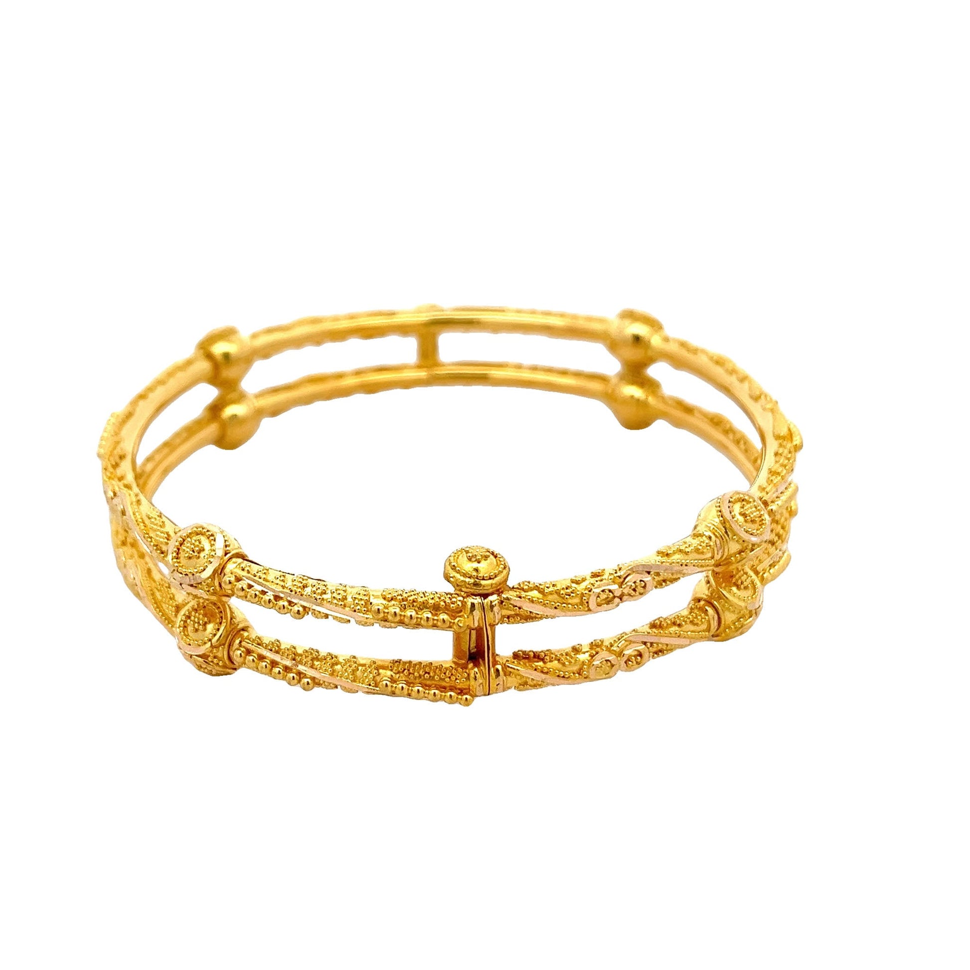 22ct Yellow Gold Double Row Fancy Bangle PZ325-BN62 - FJewellery