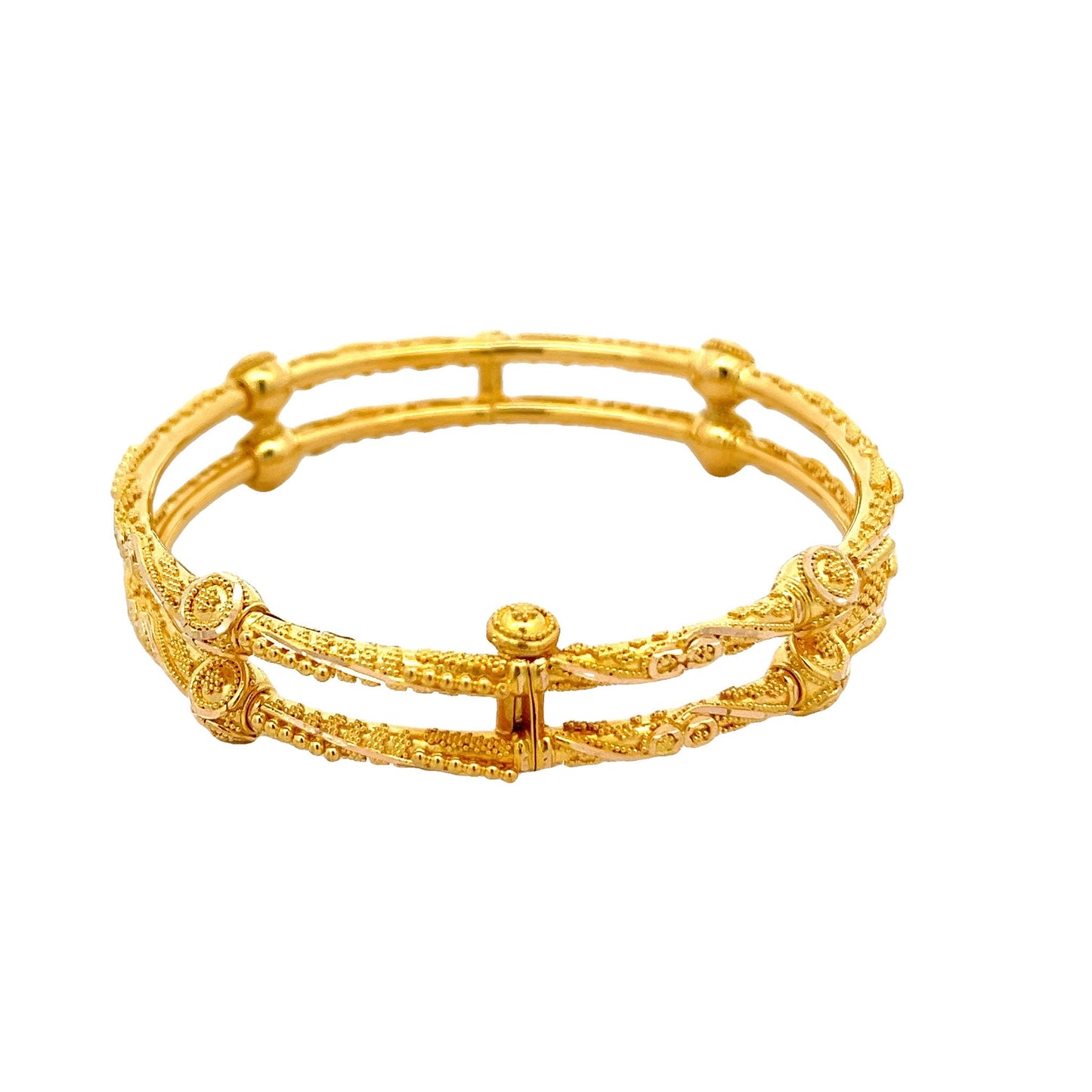 22ct Yellow Gold Double Row Fancy Bangle PZ325 - BN63 - FJewellery