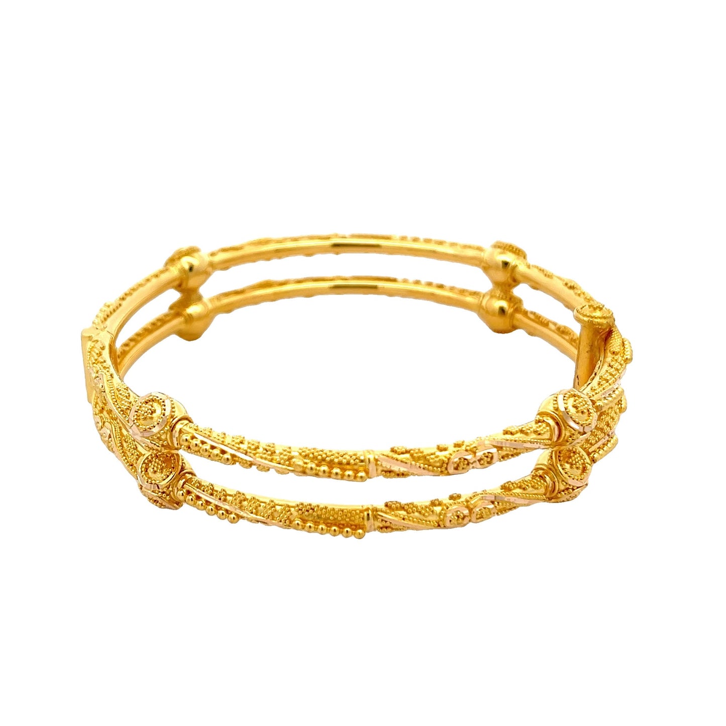 22ct Yellow Gold Double Row Fancy Bangle PZ325 - BN63 - FJewellery