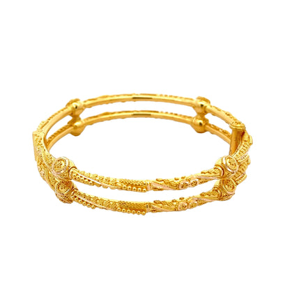 22ct Yellow Gold Double Row Fancy Bangle PZ325 - BN63 - FJewellery